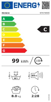 Energielabel von WT47W680, Energieeffizienzklasse C. Daten siehe Produktdetailseite.