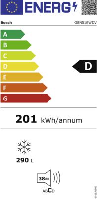 Energielabel von GSN51EWDV, Energieeffizienzklasse D. Daten siehe Produktdetailseite.