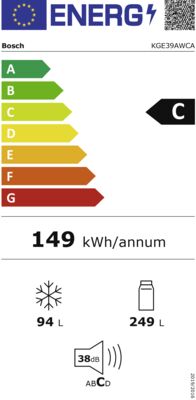 Energielabel von KGE39AWCA, Energieeffizienzklasse C. Daten siehe Produktdetailseite.