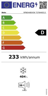 Energielabel von RFNE448E45W, Energieeffizienzklasse D. Daten siehe Produktdetailseite.