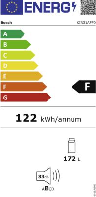 Energielabel von KIR31AFF0, Energieeffizienzklasse F. Daten siehe Produktdetailseite.