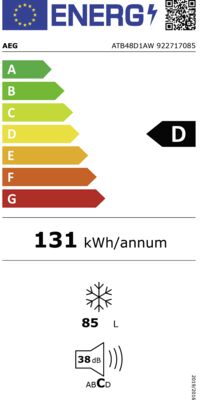Energielabel von ATB48D1AW, Energieeffizienzklasse D. Daten siehe Produktdetailseite.
