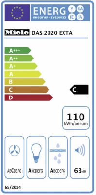 Energielabel von Miele Flachschirm-Dunstabzugshaube DAS2920EXTA D, Energieeffizienzklasse C. Daten siehe Produktdetailseite.