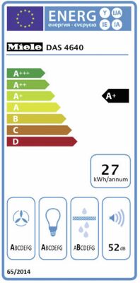 Energielabel von Miele Flachschirm-Dunstabzugshaube DAS4640 D, Energieeffizienzklasse A+. Daten siehe Produktdetailseite.