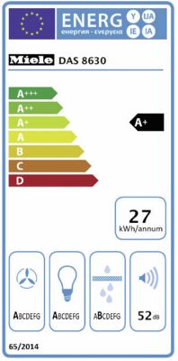 Energielabel von Miele Flachschirm-Dunstabzugshaube DAS8630 D, Energieeffizienzklasse A+. Daten siehe Produktdetailseite.