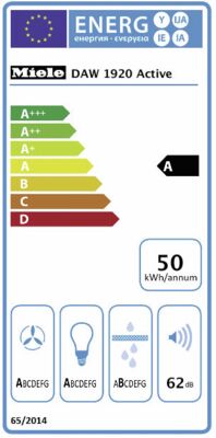 Energielabel von Miele Kamin-Dunstabzugshaube DAW1920 D, Energieeffizienzklasse A. Daten siehe Produktdetailseite.