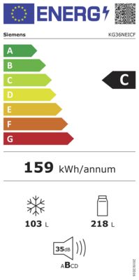 Energielabel von KG36NEICF, Energieeffizienzklasse C. Daten siehe Produktdetailseite.