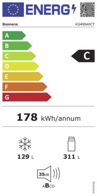 Energielabel von KG49NAICT, Energieeffizienzklasse C. Daten siehe Produktdetailseite.