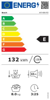 Energielabel von WTH85V93, Energieeffizienzklasse E. Daten siehe Produktdetailseite.