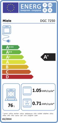 Energielabel von Miele Elektro-Backofen DGC 7250, Energieeffizienzklasse A+. Daten siehe Produktdetailseite.