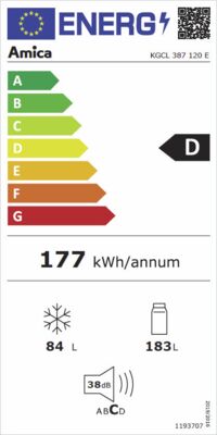 Energielabel von KGCL 387 120 E, Energieeffizienzklasse D. Daten siehe Produktdetailseite.