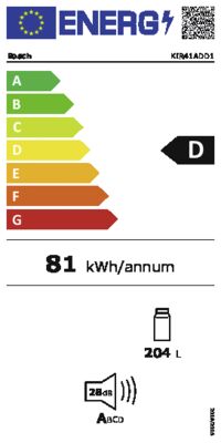 Energielabel von Bosch KiR41ADD1 Einbau-Kühlschrank H:122,1 cm, B:55,8 cm, D, Energieeffizienzklasse D. Daten siehe Produktdetailseite.
