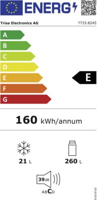 Étiquette énergétique de Frescolino Classic 281 L, classe d'efficacité énergétique E. Données disponibles sur la page produit.