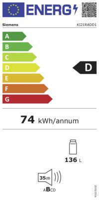 Energielabel von KI21RADD1, Energieeffizienzklasse D. Daten siehe Produktdetailseite.