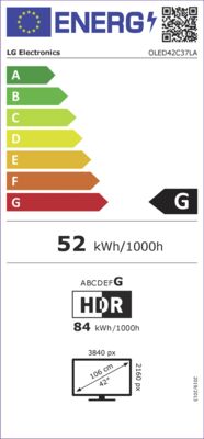 Energielabel von OLED42C37LA, Energieeffizienzklasse G. Daten siehe Produktdetailseite.