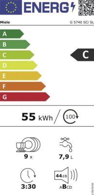 Energielabel von Miele Einbau-Geschirrspüler G 5740 SCi SL, Energieeffizienzklasse C. Daten siehe Produktdetailseite.