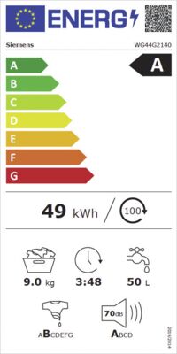 Energielabel von WG44G2140, Energieeffizienzklasse A. Daten siehe Produktdetailseite.