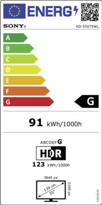 Energielabel von KD55X75WLAEP, Energieeffizienzklasse G. Daten siehe Produktdetailseite.