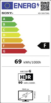 Energielabel von KD50X75WLPAEP, Energieeffizienzklasse F. Daten siehe Produktdetailseite.