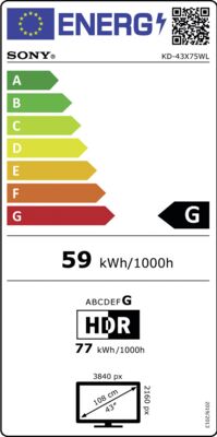 Energielabel von KD43X75WLPAEP, Energieeffizienzklasse G. Daten siehe Produktdetailseite.