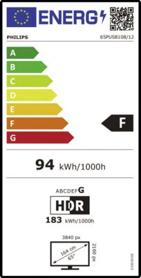 Energielabel von 65PUS8108/12, Energieeffizienzklasse F. Daten siehe Produktdetailseite.
