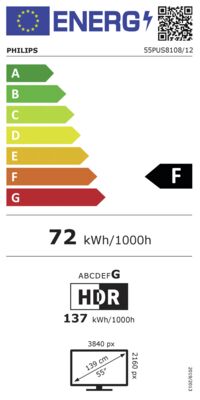 Energielabel von 55PUS8108/12, Energieeffizienzklasse F. Daten siehe Produktdetailseite.