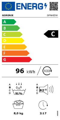 Energielabel von DPNA83W, Energieeffizienzklasse C. Daten siehe Produktdetailseite.