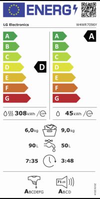 Energielabel von W4WR7096Y, Energieeffizienzklasse D. Daten siehe Produktdetailseite.