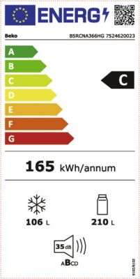 Energielabel von B5RCNA366HG, Energieeffizienzklasse C. Daten siehe Produktdetailseite.