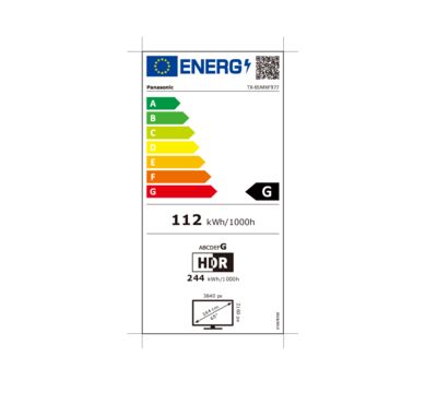 Energielabel von TX-65MXF977, Energieeffizienzklasse G. Daten siehe Produktdetailseite.