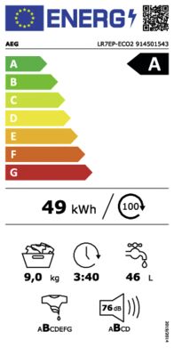 Energielabel von LAVAMAT LR7EP-ECO2, Energieeffizienzklasse A. Daten siehe Produktdetailseite.