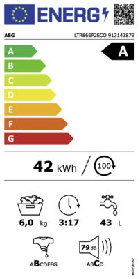 Energielabel von LAVAMAT LTR86EP2ECO, Energieeffizienzklasse A. Daten siehe Produktdetailseite.