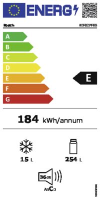 Energielabel von KIF82PFE0, Energieeffizienzklasse E. Daten siehe Produktdetailseite.