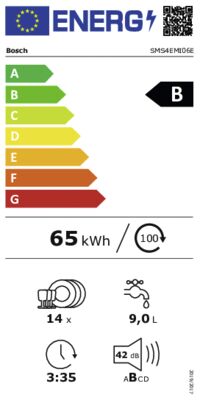 Energielabel von SMS4EMI06E, Energieeffizienzklasse B. Daten siehe Produktdetailseite.