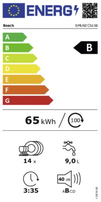 Energielabel von SMU6ZCS16E, Energieeffizienzklasse B. Daten siehe Produktdetailseite.