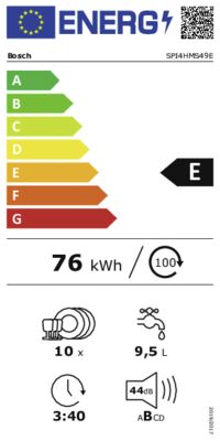 Energielabel von SPI4HMS49E, Energieeffizienzklasse E. Daten siehe Produktdetailseite.