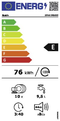 Energielabel von SPV4HMX49E, Energieeffizienzklasse E. Daten siehe Produktdetailseite.