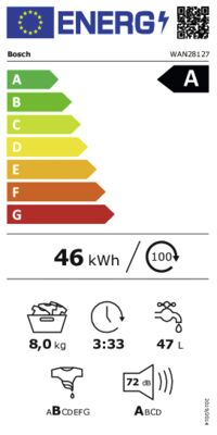 Energielabel von WAN28127, Energieeffizienzklasse A. Daten siehe Produktdetailseite.