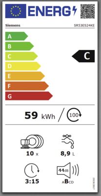 Energielabel von SR53ES24KE, Energieeffizienzklasse C. Daten siehe Produktdetailseite.