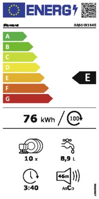 Energielabel von SR61HX16KE, Energieeffizienzklasse E. Daten siehe Produktdetailseite.