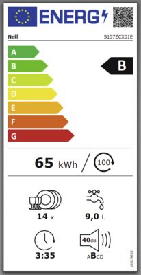 Energielabel von S157ZCX01E, Energieeffizienzklasse B. Daten siehe Produktdetailseite.