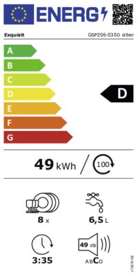 Energielabel von GSP206-030D, Energieeffizienzklasse D. Daten siehe Produktdetailseite.