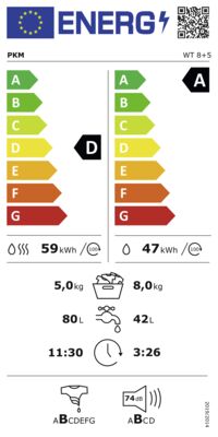 Energielabel von WT8+5, Energieeffizienzklasse A. Daten siehe Produktdetailseite.