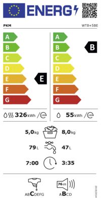 Energielabel von WT8+5BE, Energieeffizienzklasse E. Daten siehe Produktdetailseite.