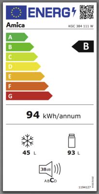 Energielabel von KGC 384 111 W, Energieeffizienzklasse B. Daten siehe Produktdetailseite.
