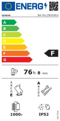 Energielabel von Tab M11 FHD TB330FU 128GB (2nd Gen) + Pen, Energieeffizienzklasse F. Daten siehe Produktdetailseite.