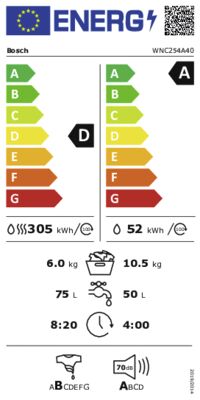 Energielabel von WNC254A40, Energieeffizienzklasse D. Daten siehe Produktdetailseite.