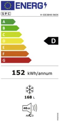Etichetta energetica di H-GS3840 INOX, classe di efficienza energetica D. Dati disponibili sulla pagina del prodotto.