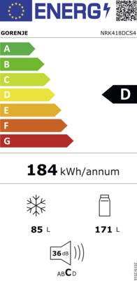 Energielabel von NRK418DCS4, Energieeffizienzklasse D. Daten siehe Produktdetailseite.