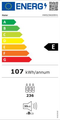 Étiquette énergétique de HWS236GDEH1, classe d'efficacité énergétique E. Données disponibles sur la page produit.